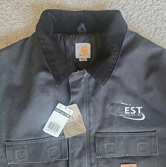 Vtg Carhartt Chore Jacket Men 2XL Tall Black Michigan Barn Work Quilt Lined Flag - Picture 4 of 15